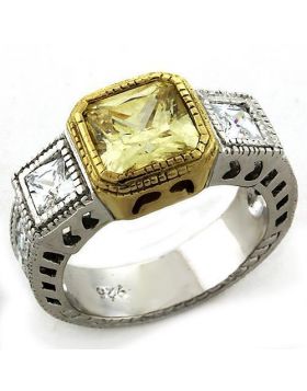 LOAS1209-9 - 925 Sterling Silver Gold+Rhodium Ring AAA Grade CZ Citrine