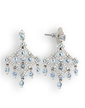 S35801 - 925 Sterling Silver Rhodium Earrings Top Grade Crystal Sea Blue