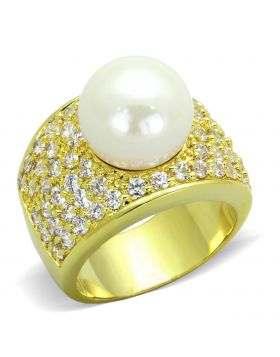 LO3385-5 - Brass Gold Ring Synthetic White