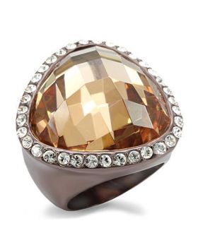 LO1697-5 - Brass Chocolate Gold Ring AAA Grade CZ Champagne