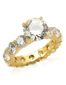 LOS243-8 - 925 Sterling Silver Gold Ring AAA Grade CZ Clear