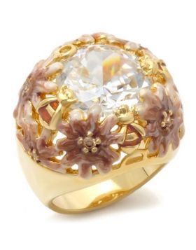 Ring Brass Matte Gold & Gold AAA Grade CZ Clear Round