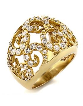 9W070-5 - Brass Gold Ring AAA Grade CZ Clear