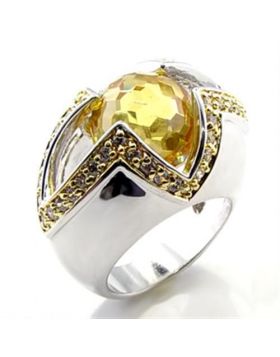 6X010-5 - Brass Reverse Two-Tone Ring AAA Grade CZ Topaz