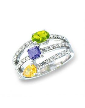 S43304-5 - 925 Sterling Silver Rhodium Ring AAA Grade CZ Multi Color