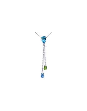 3.75 Carat 14K White Gold Necklace Blue Topaz Peridot