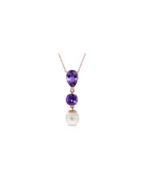 5.25 Carat 14K Rose Gold Necklace Purple Amethyst Pearl