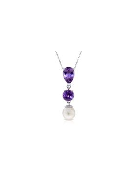 5.25 Carat 14K White Gold Necklace Purple Amethyst Pearl