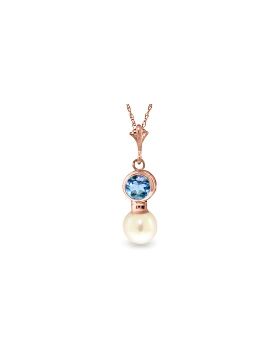 14K Rose Gold Blue Topaz & Pearl Necklace Gemstone