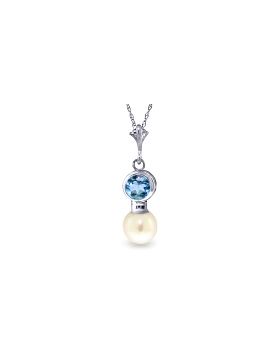 1.23 Carat 14K White Gold Necklace Blue Topaz Pearl