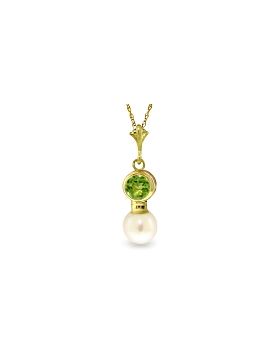 1.23 Carat 14K Gold Necklace Peridot Pearl