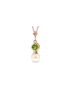 14K Rose Gold Necklace w/ Peridot & Pearl