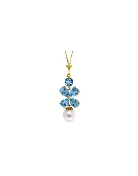 3.65 Carat 14K Soild Gold Seafoam Blue Topaz Pearl Necklace