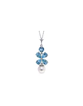 3.65 Carat 14K White Gold Piece Of Sky Blue Topaz Pearl Necklace