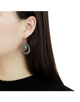 TK2576 - Stainless Steel IP Gold(Ion Plating) Earrings Semi-Precious Emerald