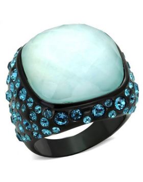 TK1617-5 - Stainless Steel IP Black(Ion Plating) Ring Synthetic Sea Blue