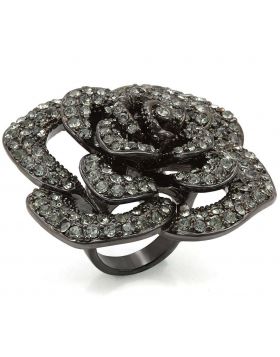 LO1266-4 - Brass Ruthenium Ring Top Grade Crystal Black Diamond