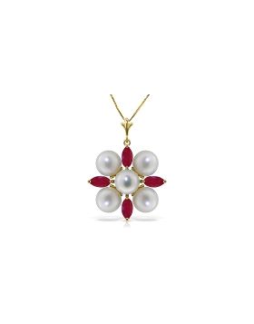 6.3 Carat 14K Gold Necklace Ruby Pearl
