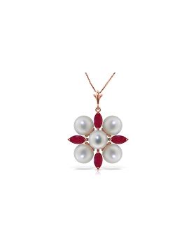 6.3 Carat 14K Rose Gold Necklace Ruby Pearl