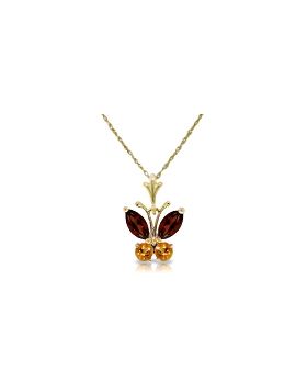 0.6 Carat 14K Gold Butterfly Necklace Garnet Citrine