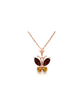 0.6 Carat 14K Rose Gold Butterfly Necklace Garnet Citrine