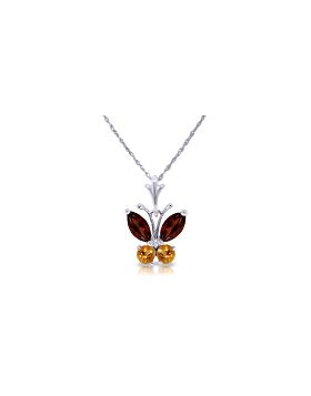 0.6 Carat 14K White Gold Butterfly Necklace Garnet Citrine