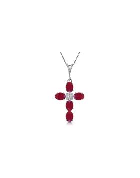 1.75 Carat 14K White Gold Cross Necklace Natural Diamond Ruby