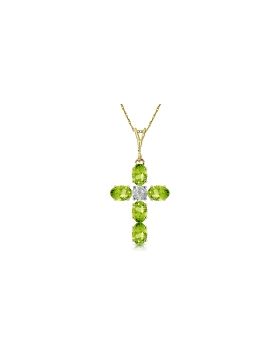 1.88 Carat 14K Gold Cross Necklace Natural Diamond Peridot