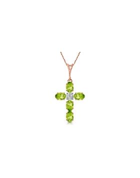 1.88 Carat 14K Rose Gold Cross Necklace Natural Diamond Peridot