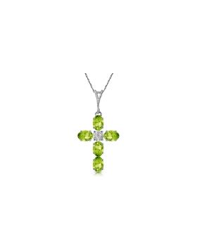 1.88 Carat 14K White Gold Cross Necklace Natural Diamond Peridot