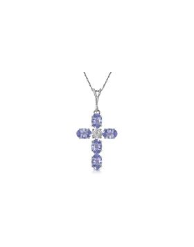 1.75 Carat 14K White Gold Cross Necklace Natural Diamond Tanzanite