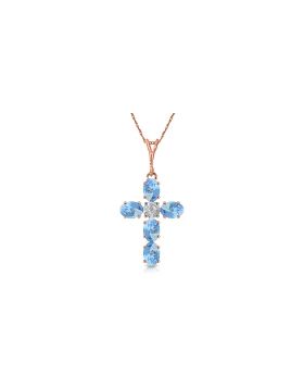 1.75 Carat 14K Rose Gold Cross Necklace Natural Diamond Blue Topaz