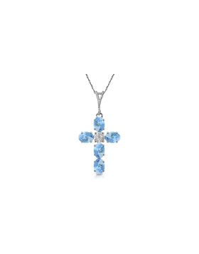 1.75 Carat 14K White Gold Cross Necklace Natural Diamond Blue Topaz