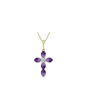 1.75 Carat 14K Gold Cross Necklace Natural Diamond Purple Amethyst