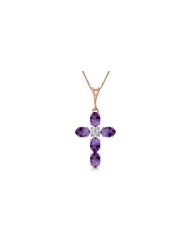 1.75 Carat 14K Rose Gold Cross Necklace Natural Diamond Purple Amethyst