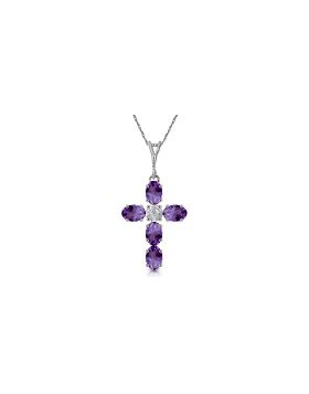 1.75 Carat 14K White Gold Cross Necklace Natural Diamond Purple Amethyst