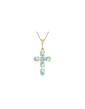 1.75 Carat 14K Gold Cross Necklace Natural Diamond Aquamarine