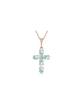 1.75 Carat 14K Rose Gold Cross Necklace Natural Diamond Aquamarine