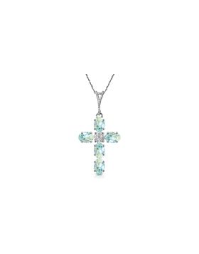 1.75 Carat 14K White Gold Cross Necklace Natural Diamond Aquamarine