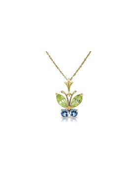 0.6 Carat 14K Gold Butterfly Necklace Blue Topaz Peridot