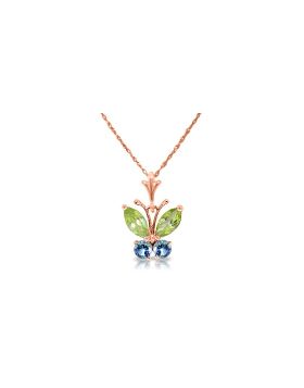 0.6 Carat 14K Rose Gold Butterfly Necklace Blue Topaz Peridot