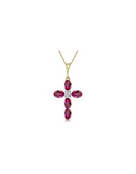 1.88 Carat 14K Gold Cross Necklace Natural Diamond Pink Topaz