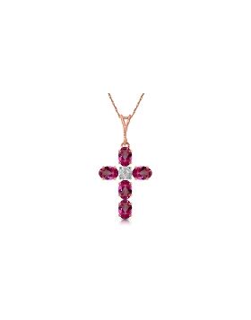 1.88 Carat 14K Rose Gold Cross Necklace Natural Diamond Pink Topaz