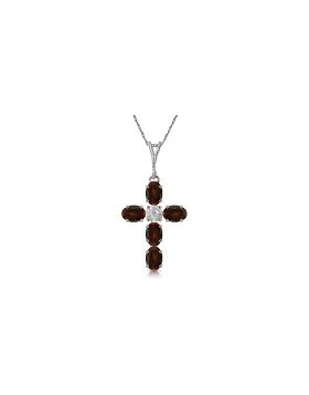 1.88 Carat 14K White Gold Cross Necklace Natural Diamond Garnet