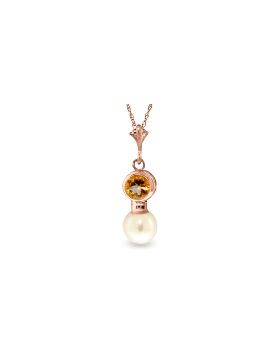 14K Rose Gold Necklace w/ Citrine & Pearl
