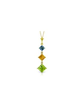 2.4 Carat 14K Gold Necklace Blue Topaz, Citrine Peridot