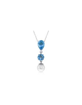 5.25 Carat 14K White Gold Piece Of Heaven Blue Topaz Pearl Necklace