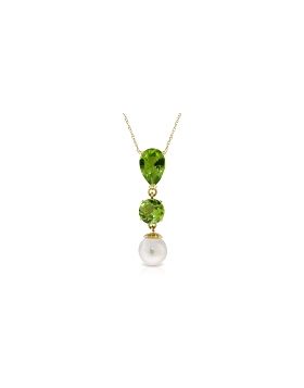 5.25 Carat 14K Gold Flaming Heart Peridot Pearl Necklace