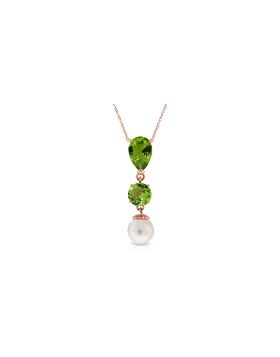 5.25 Carat 14K Rose Gold Necklace Peridot Pearl