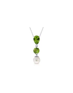 5.25 Carat 14K White Gold Chat Blanc Peridot Pearl Necklace